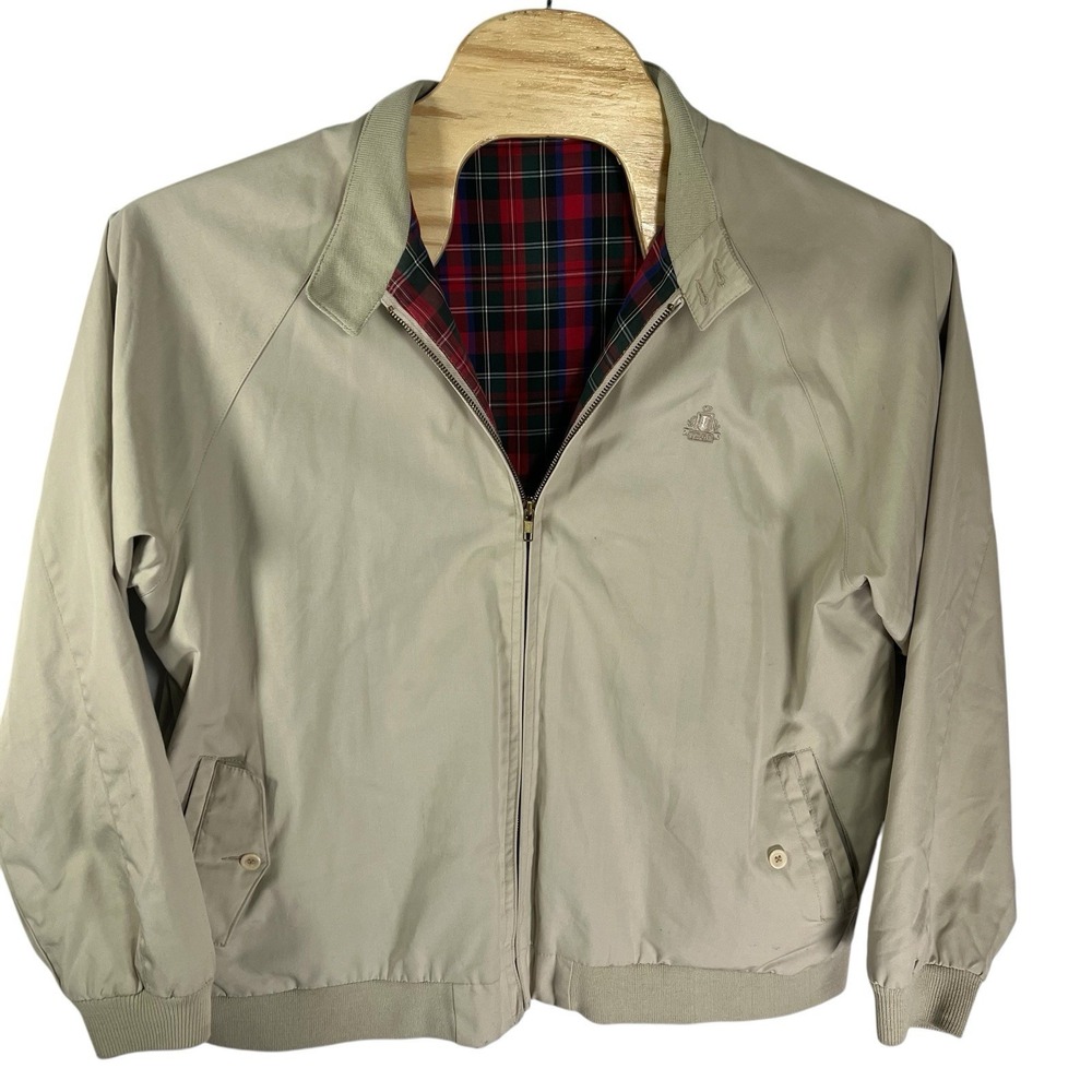 Izod Men XL Vintage Khaki/Plaid Lining Cotton/Polyester Harrington Jacket